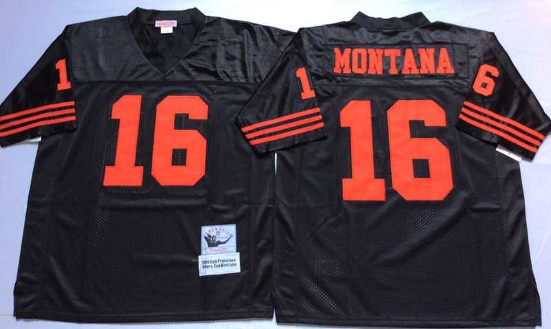 49ers 16 Joe Montana Black M&N Throwback Jersey->nfl m&n throwback->NFL Jersey